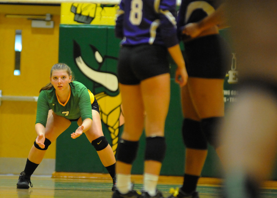 Shayleigh Shriver waits on a Marion service Monday night during Tippecanoe Valley's 3-0 win.