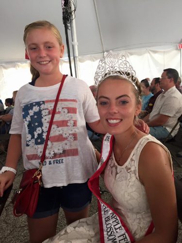 Nappanee resident Callie Johnson poses for a photo with Apple Blossom Queen Hannah Walter.