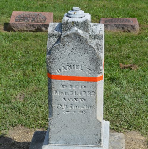 Shown is one of the grave markers already stabilized in the Pleasant View Cemetery. It may need to be cleaned later.