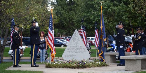 The Indiana Guard Reserve presented the colors at the 9/11 memorial ceremony. 
