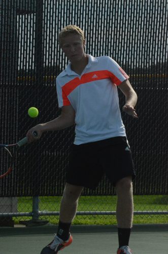 Andrew Gauger eyes a shot at No. 2 singles for Warsaw Tuesday night. The host Tigers topped Wawasee 5-0 in conference play.