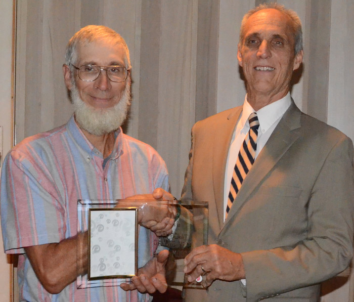 Stan Moore, North Manchester, left, was named the Democrat of the Year. David Kolbe, chairman of the county Democrat party, is shown on the right.