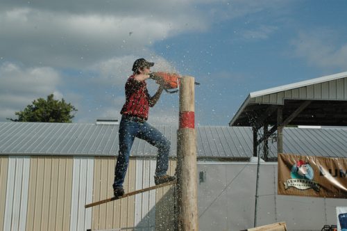 Professional lumberjack competitor Tim Knutsen wowed the crows with a cut performed on a springboard.