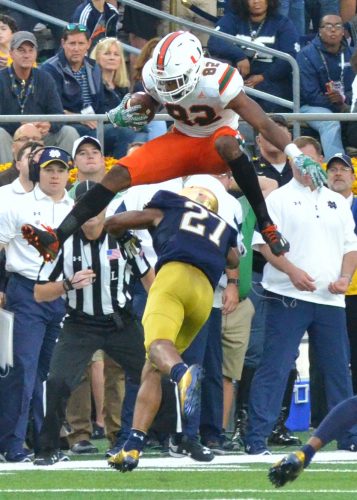 Ahmmon Richards wowed fans by going up and over Notre Dame's Julian Love on this play. 