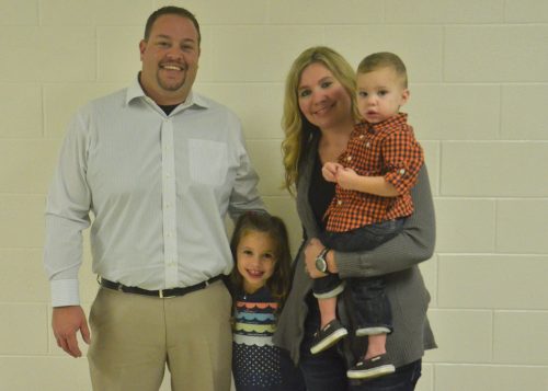 New Wawasee softball coach Mike Barger with his wife, Jessica, and children, Addison and Carter. (Photo by Nick Goralczyk)