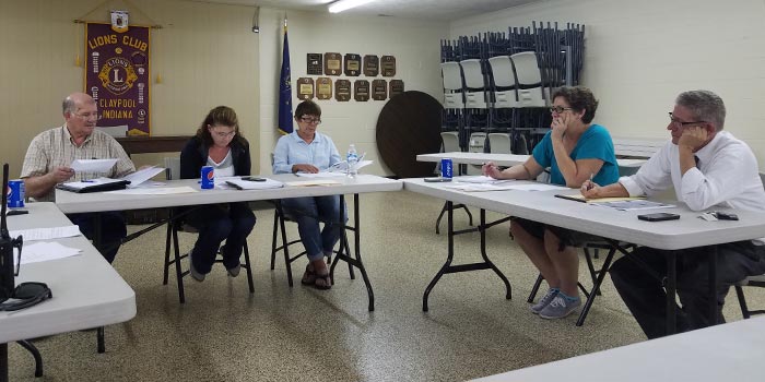 Pictured from left are Larry Neher, Niki Miller, Liz Heiman, clerk-treasurer Pat Warner and attorney John Barrett