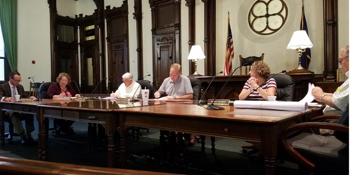 Pictured from left are County Attorney Chad Miner, County Auditor Michelle Puckett, Bob Conley, Brad Jackson, Marsha McSherry and County Administrator Ron Robinson