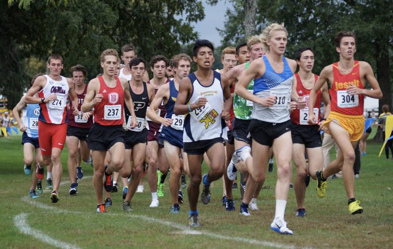 Former WCHS star runner Jake Poyner leads the pack in the Joe Piane Invitational at Notre Dame. Poyner, a senior at Lipscomb University, won the Open Race title (Photos provided by Lynn Murphy)