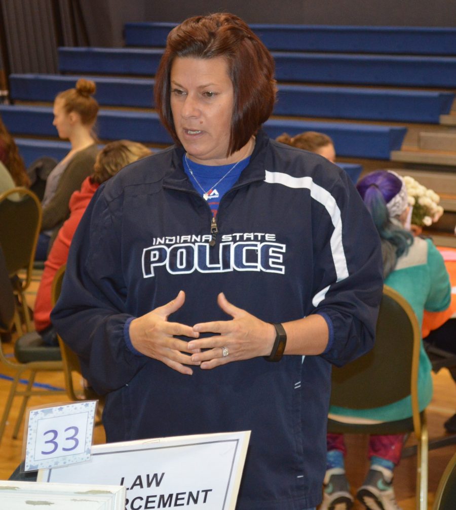 Gretchen Smith, who specializes in investigating internet crimes against children for the Indiana State Police covering northeast Indiana, was one of several women talking about their careers at the N.E.W. Workshop.