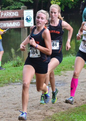 Mia Beckham (front) and Allison Miller (back) led the entire race for the Tigers. (Photos by Nick Goralczyk)