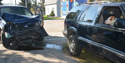 Two vehicles were involved in an accident at the corner of James and Fourth streets in Milford on Tuesday, Oct. 4. (Photo by Keith Knepp)