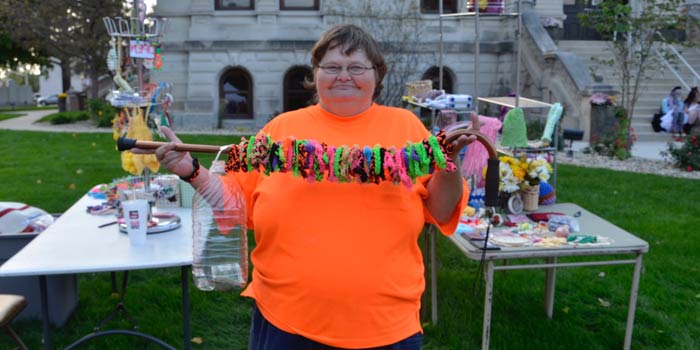 Catherine Schmidt sells bungee bracelets for Bungees with a Cause.