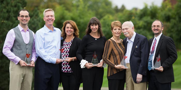 2016 Grace College & Seminary Alumni Award recipients (left to right): Jon Allan, Dr. Steve and Jennifer Hollar, Phyllis Marwah, Sandy and Dick Allen, and Jerry Abbitt.