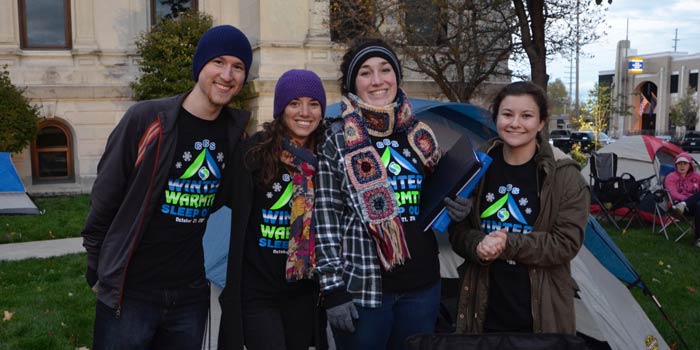Pictured from left are Sleep Out participants John Parker, Michelle Parker, Lindsay Rex and Lacey Lisenbee