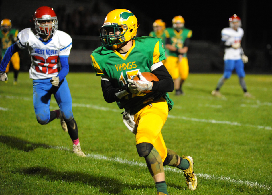 Tippecanoe Valley's Wes Melanson finds room to run against West Noble.