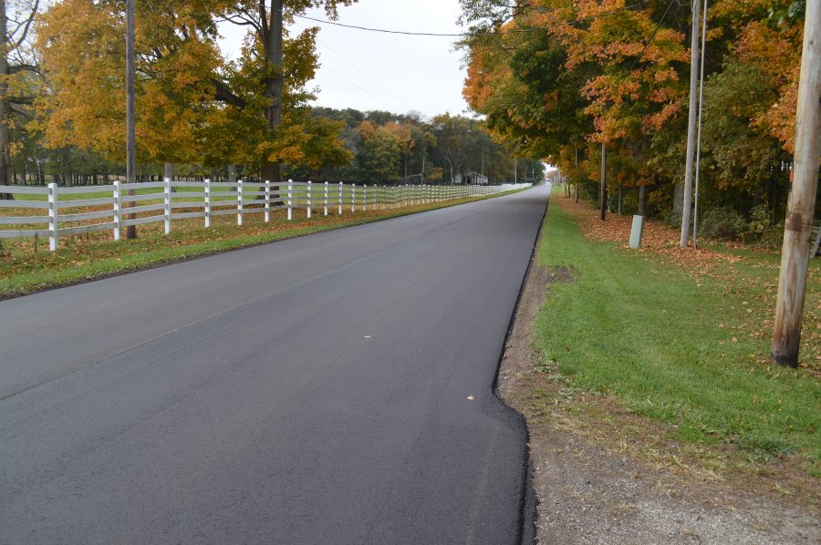 The photo was taken facing to the west, but this stretch of CR 700N from Leesburg to CR 200E was resurfaced in October. The road has some historical significance in Kosciusko County.