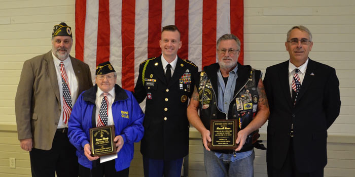 From left are Ken Locke, Lenora Stump, retired 1st Sgt Jordan Mayfield, Russell Bauer and John Sadler.