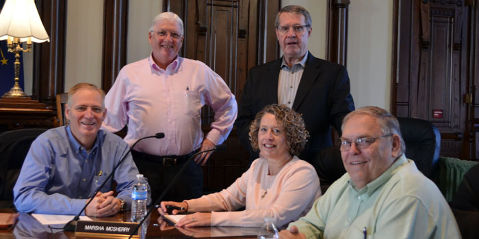 Brad Jackson, Bob Conley, Ron Truex, Marsha McSherry, and Ron Robinson at Kosciusko County Commissioners meeting on Tuesday, Nov. 29.