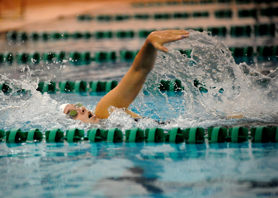 Warsaw's Delaney Wihebrink prepares to engage the wall during her winning effort in the backstroke at Wawasee Saturday morning.