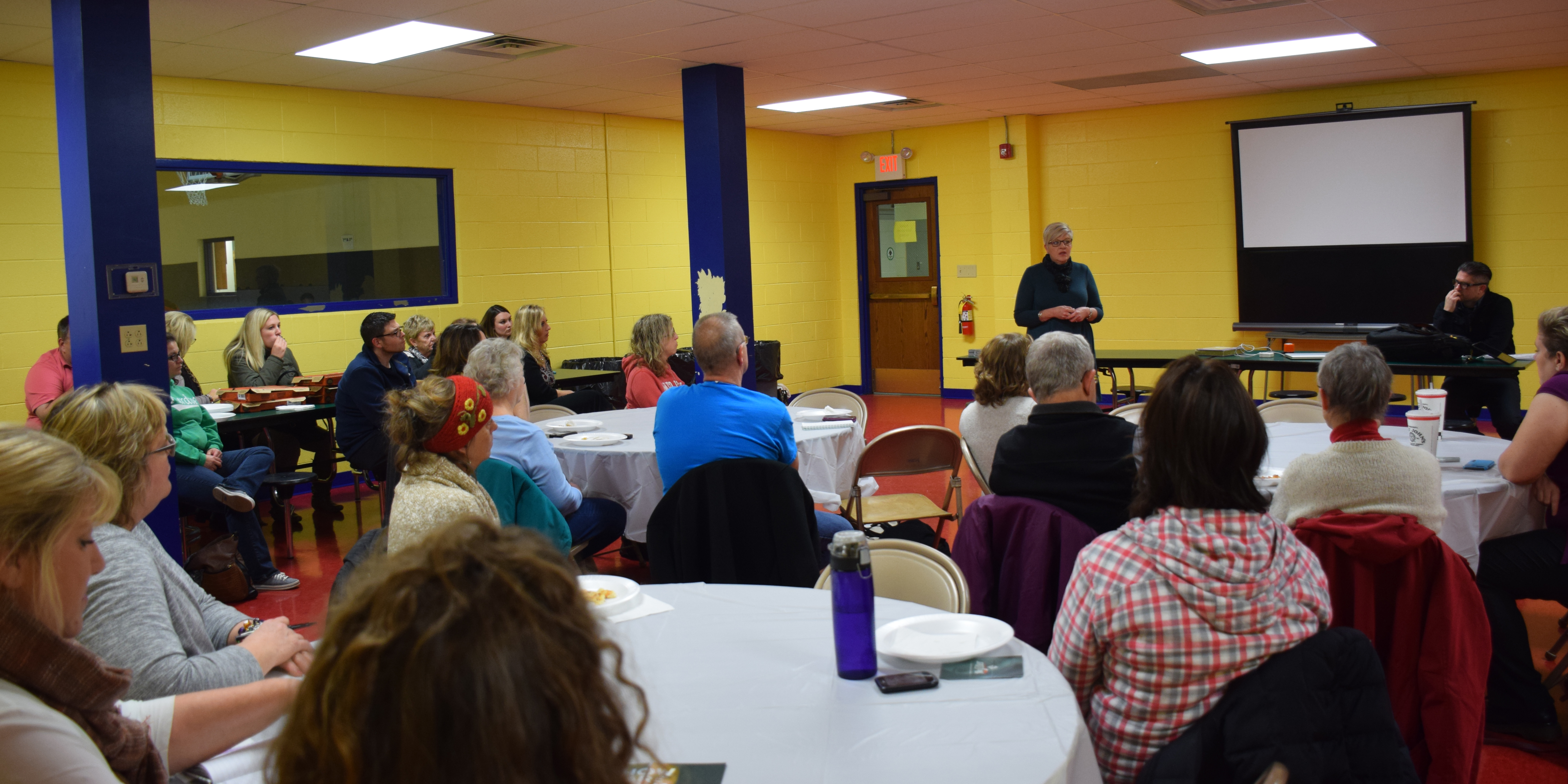 Parents, grandparents and community members gathered for a presentation on dangerous apps. 