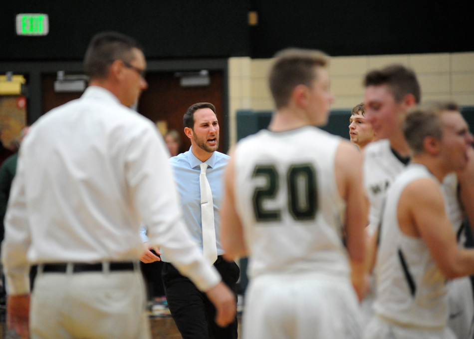 Whitko head coach Eli Henson expresses disgust late in the second overtime at Wawasee Saturday night.