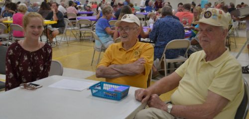 Chloe Deterling, Vern White and Ben Deterling at Syracuse Lions Club fish fry