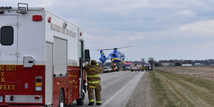 Lutheran Air transports crash victim on SR 15 just north of Leesburg, IN.
