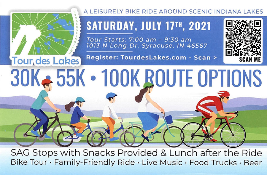 Graphic with QR code to register for Tour des Lakes bike ride.